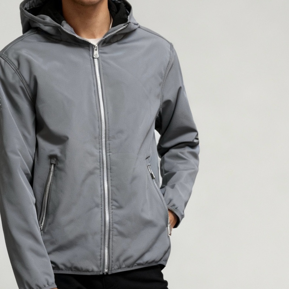 Kenneth Cole Men's Silver Hooded Windbreaker